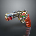 Decorative Revolver With Gold Silver Accents Red Green Details And Carved Wooden Grip