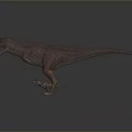 Small Red Character Standing Beside Transparent Dinosaur Figure On Reflective Surface