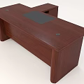 L Shaped Wooden Office Desk With Dark Brown Finish And Black Desktop Panel