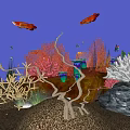 Colorful Underwater Landscape With Various Corals Fish Seaweed And Rocks On Sand