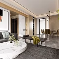 Modern Living Dining Room Interior With Gray Sofa White Marble Coffee Table And Green Plant