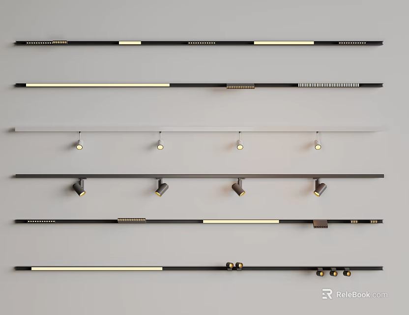 Modern Sleek Downlights And Spotlights With Adjustable Heads And Track Mounted Design 3d model 