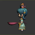 Vibrant Cartoon Character With Teal Double Ponytails Ornate Headdress Colorful Traditional Costume Holding Pink Object