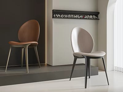Stylish Modern Leisure Chairs with Brown Beige Upholstery Curved Backs and Minimalist Interior Design 3d model