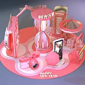 New Year Themed Decorative Scene With Time Imprint Hourglass Camera And Pink Pavilion
