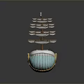 Classic Sailing Ship Model As Water Transport With Multiple Masts White Hull Blue Bottom