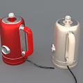 Stylish Kitchen Appliances Red And Cream Electric Kettles With Silver Dials And Black Power Cords
