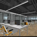 Modern Office Corridor With Glass Partitions Wooden Flooring Ceiling Lighting And Wall Art