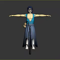 Blue Haired Anime Character 3D Model In Traditional Blue Outfit Standing With Arms Outstretched