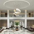 Spacious Double Height Living Room With Large Chandelier Wooden Accents Green Plant And Sofa Area