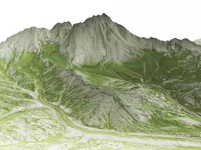 Natural Garden Landscape Design With Green Hills Winding Paths And Lush Vegetation 3d model