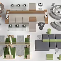 Modular Dining Table Set Designs With Round Square Shapes And Green Seats 3d model