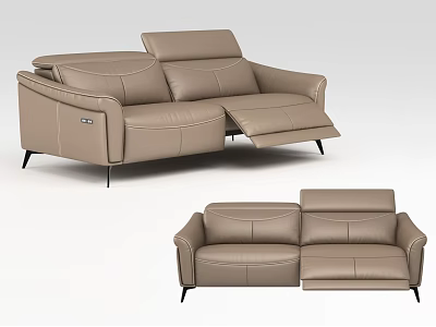 Modern Beige Leather Two Seater Reclining Sofa With Black Metal Legs 3d model