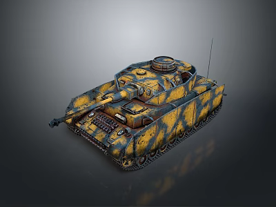 Detailed Military Tank With Yellow Black Camouflage Cannon Barrel And Tracks 3d model