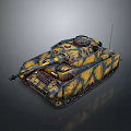 Detailed Military Tank With Yellow Black Camouflage Cannon Barrel And Tracks