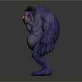 Mythical Character And Purple Monster Creature With Orange Eyes Horns Muscular Body Fierce Look