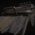 Rugged Off Road Vehicle Featuring Spiked Front Plow and Roof Mounted Spotlights