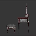Ornate Vintage Dressing Table with Decorative Mirror and Carved Details and Matching Upholstered Stool