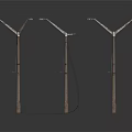 Three Rustic Utility Poles With Overhead Wires And Street Lamp Fixtures