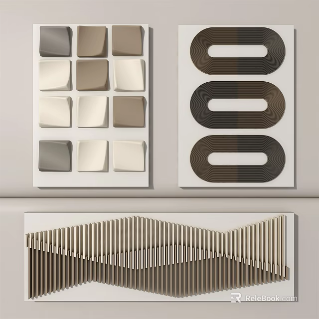 Modern Abstract Painting With Geometric Patterns Neutral Tones And Textured Lines 3d model 