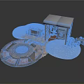 Industrial Facility Model With Small Building Circular Platform Pipes And Gravel Ground
