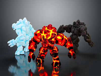 Ice Fire Rock Elemental Giant Game Movie Characters With Luminous Cracks And Solid Bodies 3d model