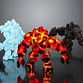 Ice Fire Rock Elemental Giant Game Movie Characters With Luminous Cracks And Solid Bodies