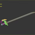 Silver Decorative Sword With Green And Orange Hilt On Reflective Dark Background