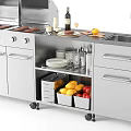 Modern Stainless Steel Mobile Kitchen Stove With Sink Storage And Grill Top
