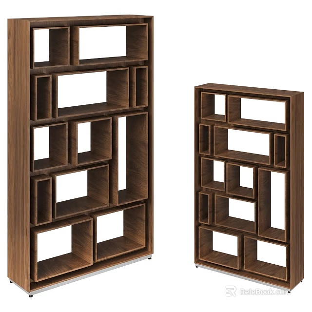 Walnut Wooden Bookcases With Open Shelf Design In Two Different Sizes 3d model