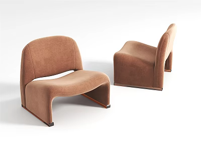 Modern Brown Velvet Accent Chair With Unique Curved Design And Metal Base 3d model
