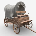 Vintage Wooden Wagon With Canvas Cover And Wooden Seat And Spoked Wheels