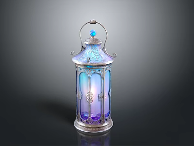 Decorative Lantern With Ornate Metal Frame Colorful Glass Panels And Top Ball 3d model