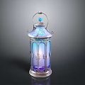 Decorative Lantern With Ornate Metal Frame Colorful Glass Panels And Top Ball