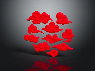 Traditional Red Auspicious Clouds Decorative Pattern Art Design On Dark Background 3d model
