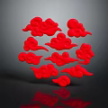 Traditional Red Auspicious Clouds Decorative Pattern Art Design On Dark Background 3d model