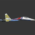 Detailed Blue Red White Fighter Jet Model With Yellow Wing Emblems 3d model