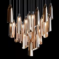 Modern Artistic Metallic Chandelier With Multiple Illuminated Shades And Warm Light