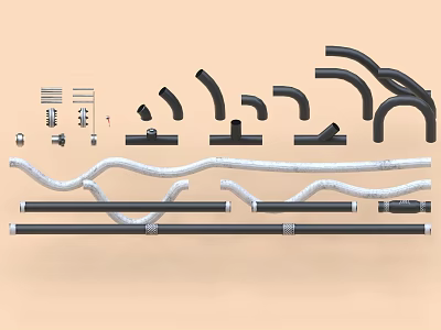Assorted Pipes And Fittings Including Elbows Straight Tubes Connectors And Components 3d model