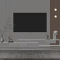 Modern Minimalist TV Cabinet with TV Decorative Plants Deer Figurine and Wooden Texture Wall Lamps