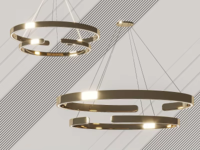 Minimalist Modern Metallic Chandeliers With Multi Layer Circular Ring Illuminated Interior Design 3d model