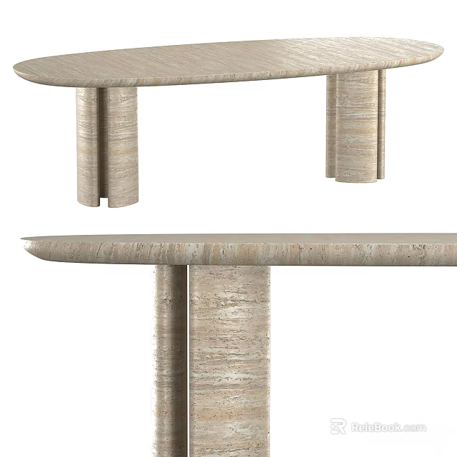 Modern Oval Coffee Table With Smooth Surface And Textured Wooden Legs Design 3d model 