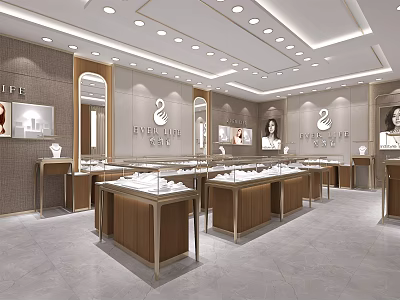 Elegant Modern Jewelry Store Interior With Glass Display Cases And Bright Lighting 3d model