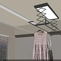 Modern Black Ceiling Mounted Clothes Hanger With Pink Dress Gray Wall And Window Blinds