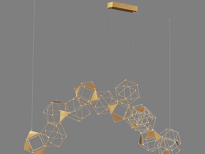 Modern Geometric Chandelier with Gold Hexagonal Frames in Curved Hanging Design for Interior Decor 3d model
