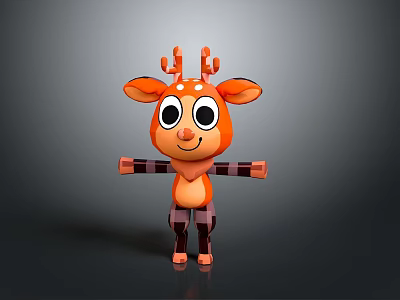 Cartoon Deer 3D Model with Big Eyes Orange Body White Spots Open Arms Friendly Look 3d model