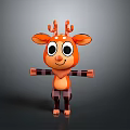 Cartoon Deer 3D Model with Big Eyes Orange Body White Spots Open Arms Friendly Look