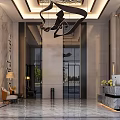 Stylish Modern Lobby Front Desk Reception With Marble Counter Chandelier Glass Doors And Sofa