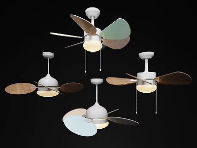 Modern Ceiling Mounted Air Conditioning Fans With Wooden And Colored Blades For Home Use 3d model
