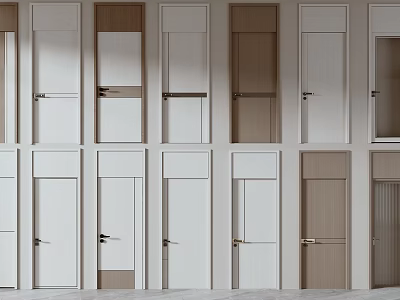 Hinged Doors in Modern Design with Various Panel Styles and Wooden Frames 3d model
